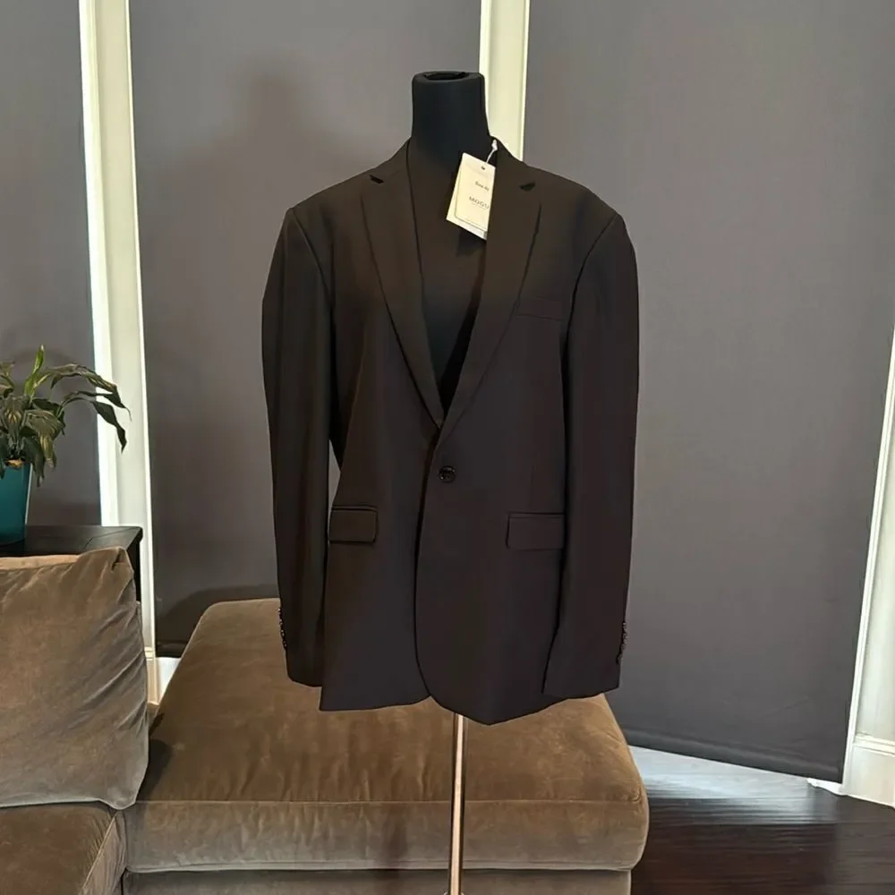 Men’s Black Slim Fit Suit Jacket One Button Notched Lapels Size 40 NWT